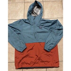 Patagonia Torrentshell Pullover Rain Jacket Mens L Blue Red Hooded Anorak H2NO
